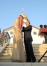 Vladimir Putin presents the Order of Friendship to Prince Ghazi bin Muhammad.