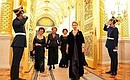Before the beginning of the festival of young classical music performers Rising Stars in the Kremlin. From left: Svetlana Medvedeva, First Lady of Slovenia Barbara Miklic Turk, Queen Paola of Belgium and First Lady of Cyprus Elsie Christofias.