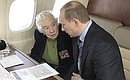 During the flight to Poland with veteran Irina Kharina.