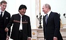 С Президентом Многонационального Государства Боливия Эво Моралесом. Перед началом российско-боливийских переговоров.