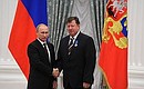 Presenting Russian Federation state decorations. The Order of Honour is awarded to Chairman of the State Duma Committee for Natural Resources, Environmental Management and Ecology Vladimir Kashin.