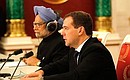 Совместная пресс-конференция с Премьер-министром Индии Манмоханом Сингхом по итогам российско-индийских переговоров.