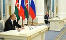 Vladimir Putin and President of Azerbaijan Ilham Aliyev make statements for the press following Russian-Azerbaijani talks.