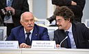Chairman of the Russian Cinematographers’ Union, film director Nikita Mikhalkov (left) and coordinator of Arkhnadzor, a public movement for the preservation of historical monuments, Konstantin Mikhailov, before a meeting of the Presidential Council for Culture and Art.