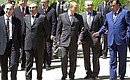 Presidents Robert Kocharyan of Armenia, Askar Akayev of Kyrgyzstan, Vladimir Putin of Russia, Nursultan Nazarbayev of Kazakhstan, and Emomali Rakhmonov of Tajikistan before an expanded meeting of the Collective Security Council.