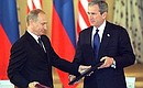 President Putin with US President George Bush during the signing of joint documents.