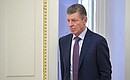 Deputy Prime Minister Dmitry Kozak before a meeting with Government members.
