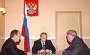 President Putin meeting with Konstantin Pulikovsky, the presidential envoy to the Far Eastern Federal District, and Ivan Malakhov, acting Governor of the Sakhalin Region.