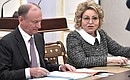 Security Council Secretary Nikolai Patrushev and Federation Council Speaker Valentina Matviyenko before the expanded meeting of the Security Council.