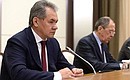 Defence Minister Sergei Shoigu and Foreign Minister Sergei Lavrov at a meeting with President of Tajikistan Emomali Rahmon.