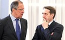 Foreign Minister Sergei Lavrov and State Duma Speaker Sergei Naryshkin before the Security Council meeting.