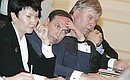 Встреча с членами Совета Общественной палаты. Слева направо: Александра Очирова, Вячеслав Никонов, Анатолий Кучерена.