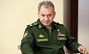 Defence Minister Sergei Shoigu before the meeting on Armed Forces development.