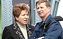 Presidential Envoy to the Northwestern Federal District Valentina Matviyenko and Defence Minister Sergei Ivanov on board the missile cruiser Marshal Ustinov during the tactical exercises of the Baltic and Northern Fleets. 