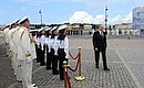 Vladimir Putin attended a ceremonial event as part of Navy Day celebrations on Senate Square.