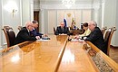 Meeting with Chairman of the Human Rights Council Mikhail Fedotov, Human Rights Ombudsman Vladimir Lukin, Deputy Chief of Staff of the Presidential Executive Office Vyacheslav Volodin and Presidential Aide and Head of the Presidential State-Legal Directorate Larisa Brychyova.