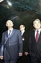 President Putin and Kazakh President Nursultan Nazarbayev in the underwater tunnel of the city\'s public aquarium.