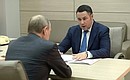 Во время встречи с временно исполняющим обязанности губернатора Тверской области Игорем Руденей.