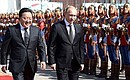 Official greeting ceremony. With President of Mongolia Tsakhiagiin Elbegdorj.