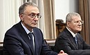 Senator of the Russian Federation Suleiman Kerimov (left) and Presidential Plenipotentiary Envoy to the North Caucasus Federal District Yury Chaika during a meeting on the development of tourism. Photo: Sergei Savostyanov, TASS
