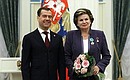 Member of the first squad of cosmonauts Valentina Tereshkova was awarded the Order of Friendship.