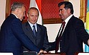 President Putin with the Tajik President Emomali Rakhmonov and Kazakh President Nursultan Nazarbayev after the meeting of the Interstate Council of the Eurasian Economic Community (EurAsEC).