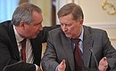Deputy Prime Minister Dmitry Rogozin (left) and Chief of Staff of the Presidential Executive Office Sergei Ivanov at a meeting of the Commission for Military Technology Cooperation with Foreign Countries.