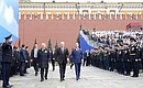 Перед началом Парада Победы. С Дмитрием Медведевым и Нурсултаном Назарбаевым.