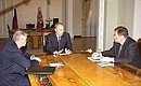 Рабочая встреча с Председателем Совета Федерации Сергеем Мироновым и Министром регионального развития Владимиром Яковлевым.