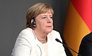 Федеральный канцлер Германии Ангела Меркель на пресс-конференции по итогам встречи лидеров России, Турции, Германии и Франции.