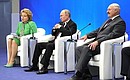 Speaker of the Federal Assembly Federation Council Valentina Matviyenko, Vladimir Putin and President of Belarus Alexander Lukashenko at the fourth Forum of Russian and Belarusian Regions.