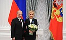 Presenting Russian Federation state decorations. The Order of Honour is awarded to Chairperson of the State Duma Committee for Security and Countering Corruption Irina Yarovaya.