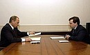 President Putin meeting with Dmitry Medvedev, Chief of Staff of the Presidential Executive Office.