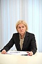 Deputy Prime Minister of the Russian Federation Olga Golodets at a meeting on regional budgets.