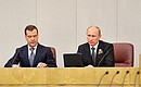 С Дмитрием Медведевым на пленарном заседании Государственной Думы.