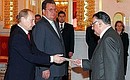 Chile\'s Ambassador to Russia, Augusto Parra Munos, presenting the letter of credential.