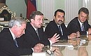 A meeting with Deputy Prime Ministers of Ukraine, Belarus, Kazakhstan and Russia Nikolai Azarov, Andrei Kobyakov, Karim Masimov and Viktor Khristenko (left to right).