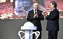 Ceremony launching the first nuclear power plant project in Uzbekistan. With President of Uzbekistan Shavkat Mirziyoyev.