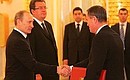 The Ambassador of Romania, Constantin Mihail Grigorie, presents his credentials to the President of Russia.