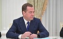 At the meeting with Government members who have resigned: Dmitry Medvedev (appointed Deputy Chairman of the Security Council).