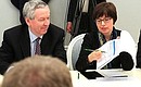 Evsey Gurvich, Head of the Economic Expert Group, and Head of the Presidential Expert Directorate Ksenia Yudayeva at a meeting on economic issues.