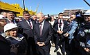 Vladimir Putin speaks with workers of the Zvezda shipbuilding complex.