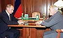 President Vladimir Putin with Igor Spassky, member of the Russian Academy of Sciences, director general of the Rubin central naval technical design bureau.