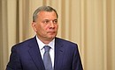 Deputy Prime Minister Yury Borisov before the meeting on developing the Armed Forces.