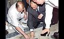 Consecration of St Vladimir\'s Cathedral. President Putin with Ukrainian President Leonid Kuchma watching the making of a mosaic mural.