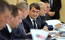 At a State Council Presidium meeting on developing southern Russia’s transport system. With Presidential Aide and Secretary of the State Council Igor Levitin.