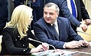 Before the meeting with Government members. Accounts Chamber Chairperson Tatyana Golikova and Emergencies Minister Vladimir Puchkov.