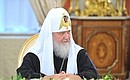 Patriarch of Moscow and All Russia Kirill at the meeting with representatives of different Orthodox Patriarchates and Churches.