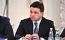 At State Council meeting on development of small and medium-sized businesses. Moscow Region Governor Andrei Vorobyov.