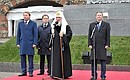 At a ceremony unveiling a restored obelisk commemorating the House of Romanov’s rule in the Alexandrovsky Garden by the Kremlin wall. With Patriarch of Moscow and All Russia Kirill, Minister of Culture Vladimir Medinsky (second left), and Head of the Presidential Household Affairs Department Vladimir Kozhin.